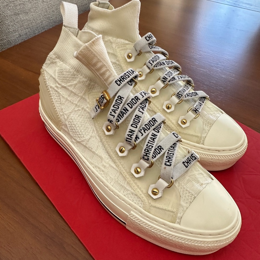 Dior Textured High-Top Sneakers in White